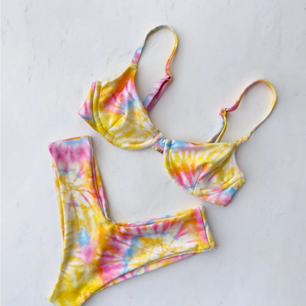SKATIE Claire top and Mandi bottom in Sherbet Colorful Tie-Dye Bikini Set